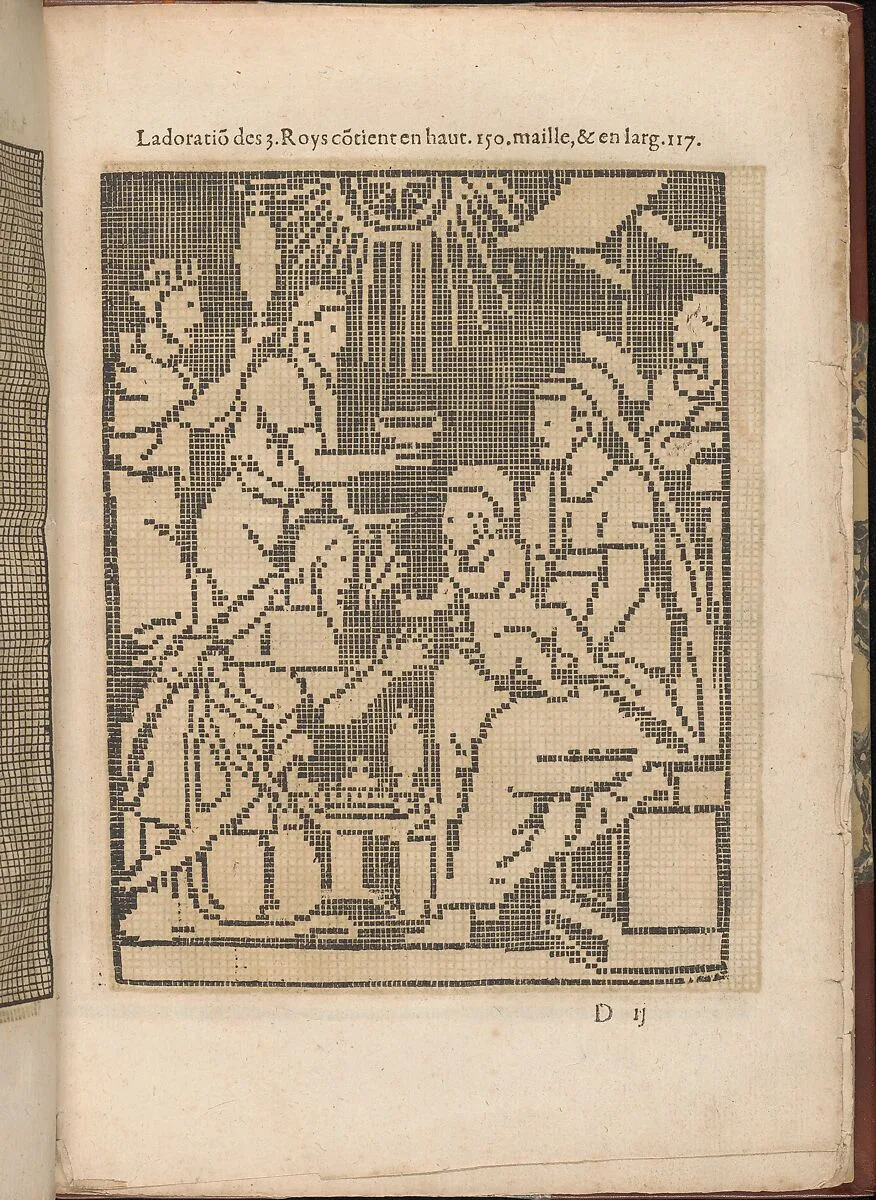 Les Secondes Oeuvres, et Subtiles Inventions De Lingerie du Seigneur Federic de Vinciolo Venitien, page 14 (recto) — Federico de Vinciolo|Jean Le Clerc|Catherine de Bourbon