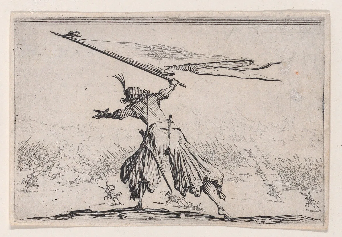 Le Porte-Étendard (The Standard Bearer), from Les Caprices Series A, The Florence Set — Jacques Callot|Lorenzo de' Medici