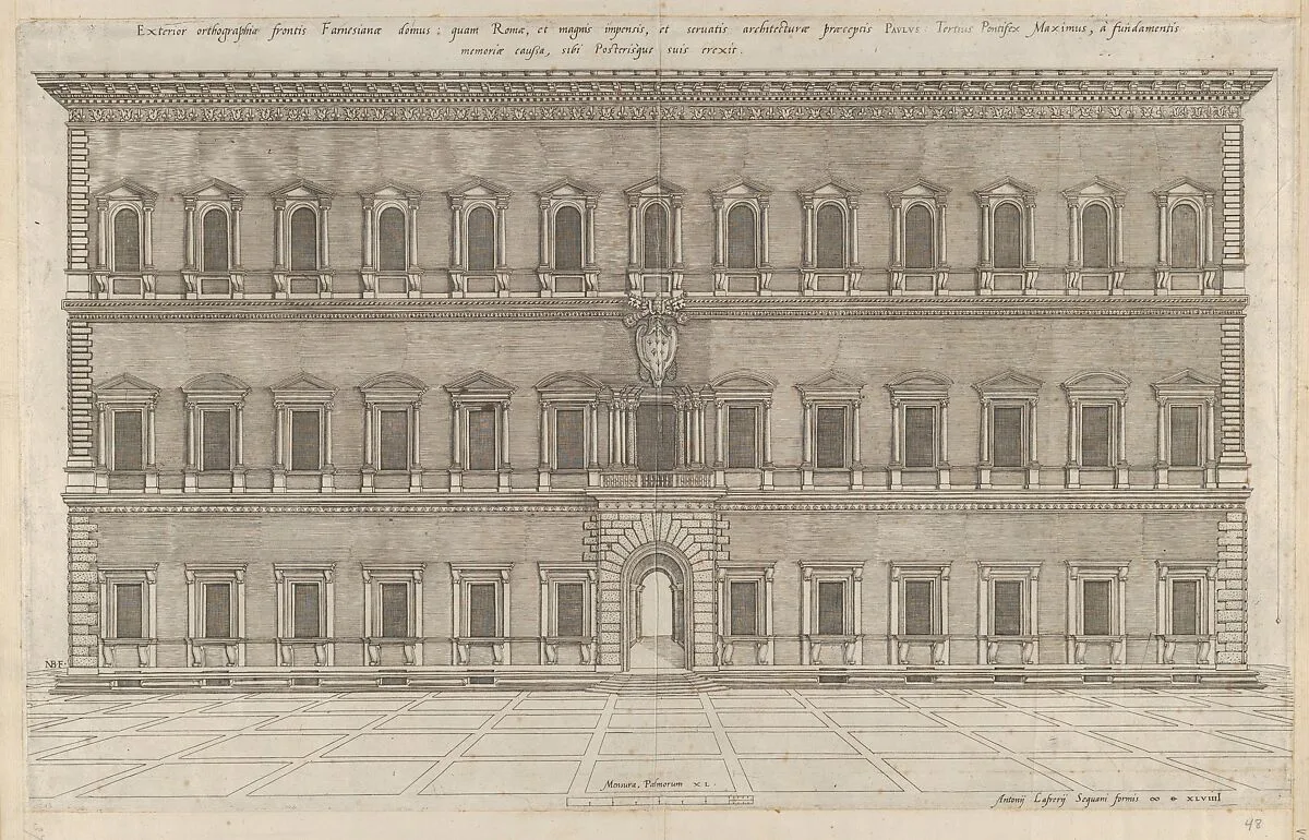 Speculum Romanae Magnificentiae: Exterior of the Farnese Palace — Nicolas Beatrizet|Antonio Lafreri