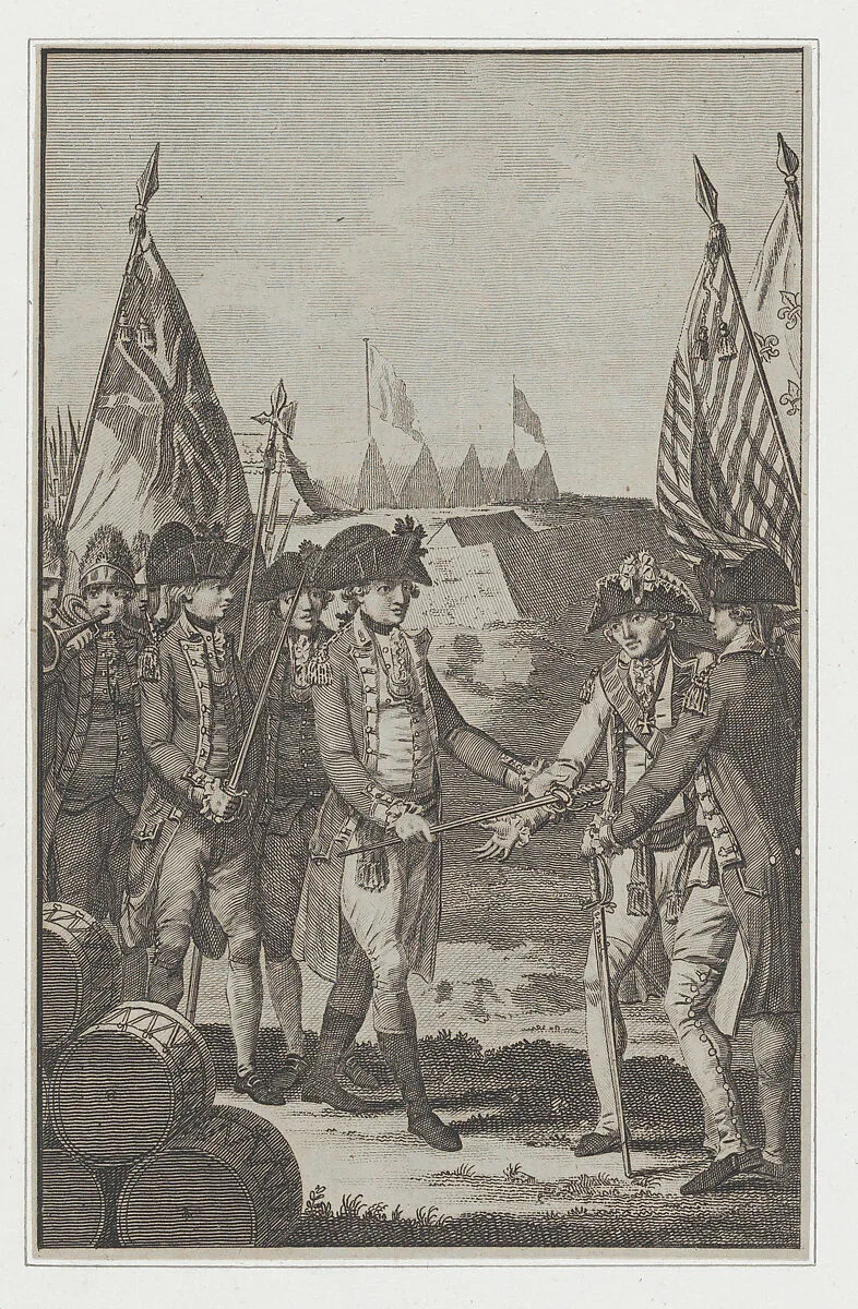 The Surrender of Earl Cornwallis (Lieutenant General of the British Army in North America) to General Washington & Count De Rochambeau, on the 19th of October, 1781 — T. Thornton|George Washington|William Hamilton|Brigadier General Charles O'Hara|Charles, Earl Cornwallis