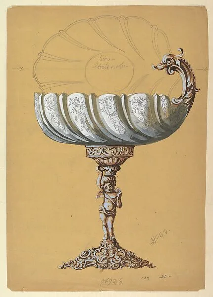 Design for Glass Renaissance Style Vessel with Metal Base — Anonymous, Czech, early 20th century