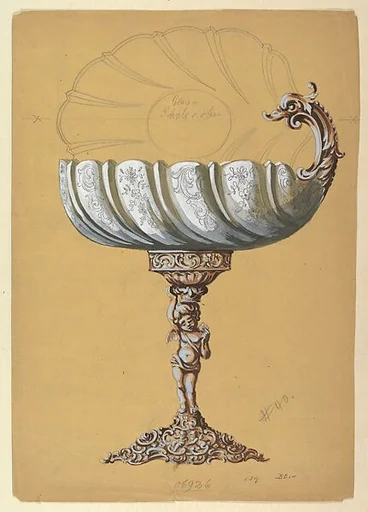 Design for Glass Renaissance Style Vessel with Metal Base