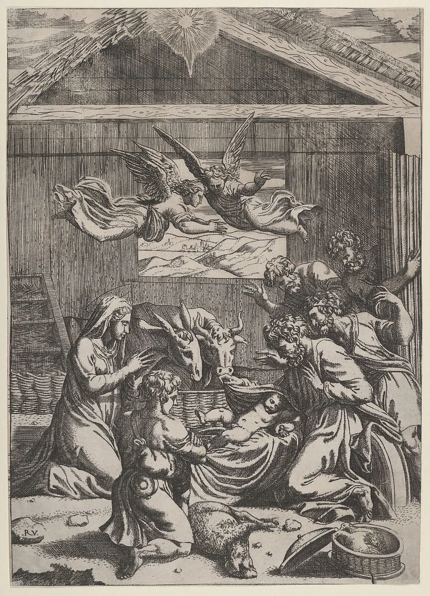 The Adoration of the Shepherds — Marcantonio Raimondi|Raphael (Raffaello Sanzio or Santi)|Giulio Romano