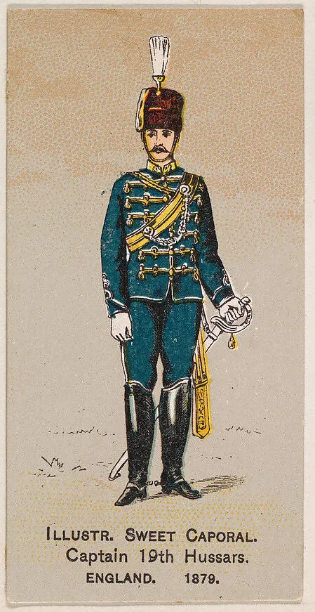 Captain, 19th Hussars, England, 1879, from the Military Series (N224) issued by Kinney Tobacco Company to promote Sweet Caporal Cigarettes — Kinney Brothers Tobacco Company