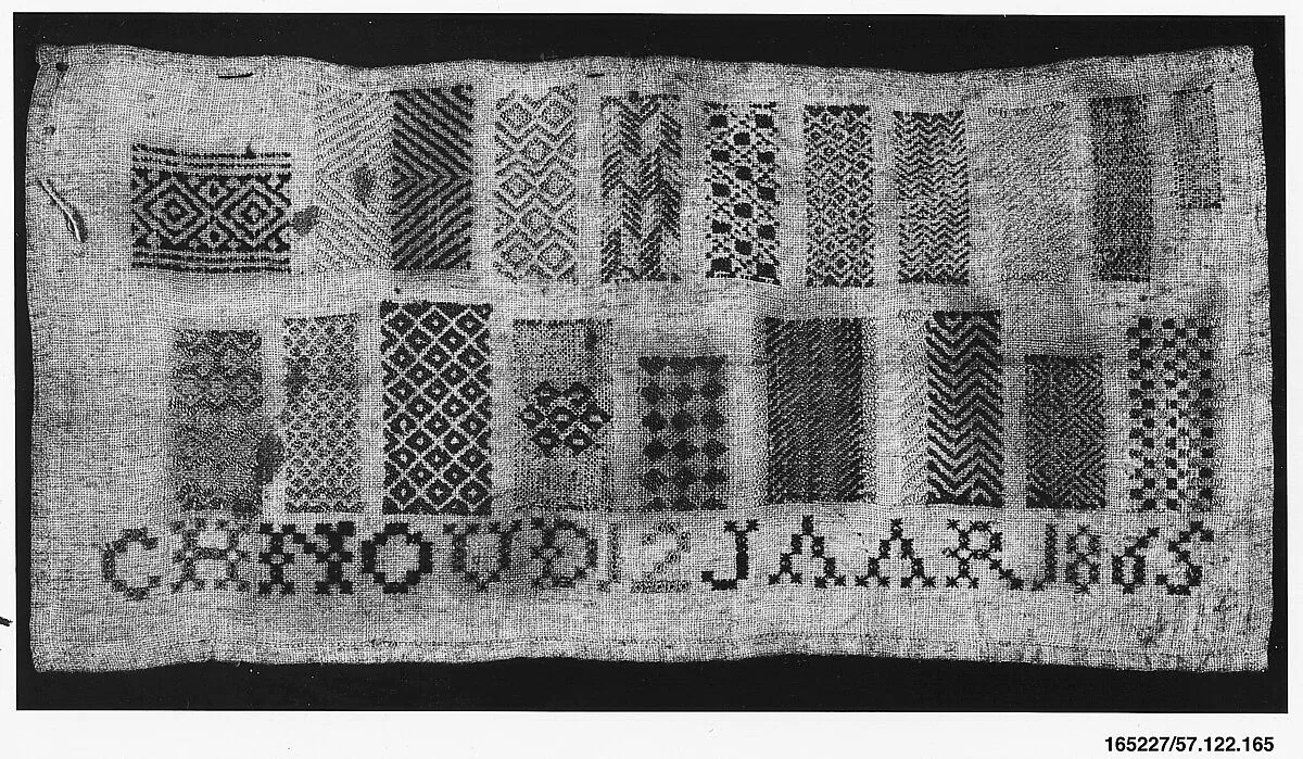 Embroidered darning sampler — Unknown