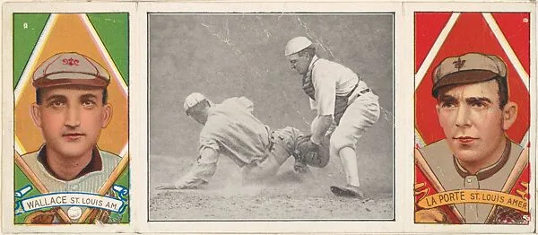 "A Close Play at the Home Plate," with Frank LaPorte and R.J. Wallace, from the series Hassan Triple Folders (T202) — Hassan Cigarettes