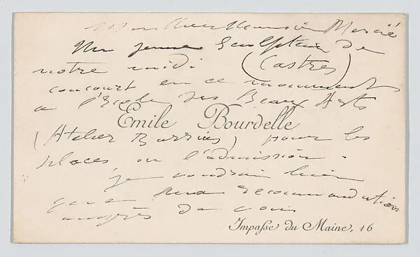 Antoine-Émile Bourdelle, calling card — Anonymous|Antoine-Emile Bourdelle