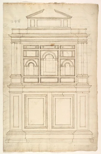 Court Cupboard (recto); Half-page of rectangles, numbered and lettered (verso)