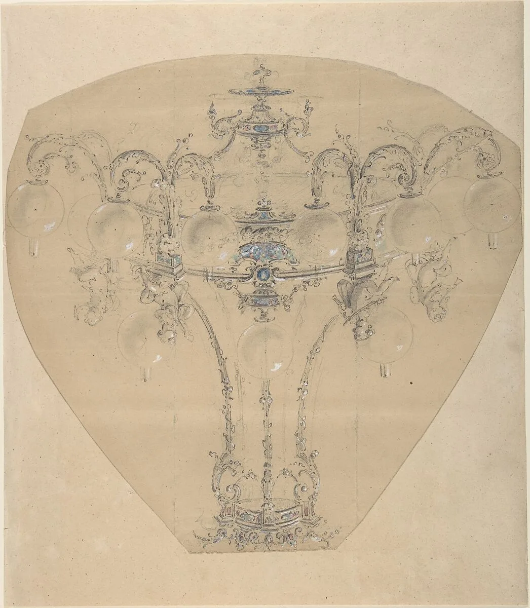Design for a Gas Chandelier — Anonymous, French, 19th century