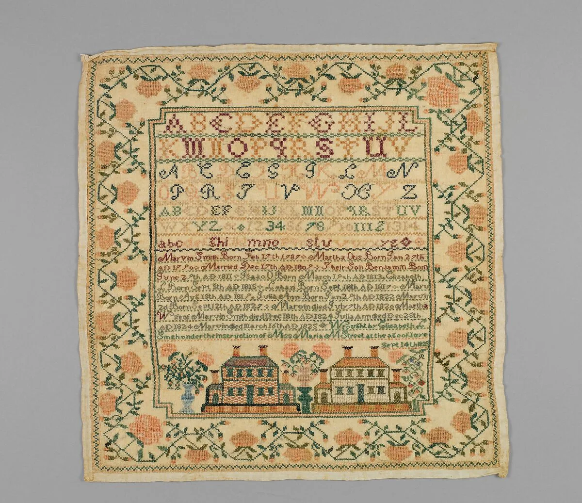 Embroidered sampler — Elizabeth L. Smith