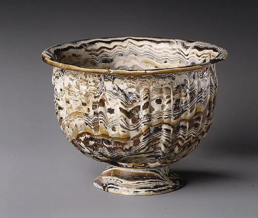 Ribbed mosaic glass bowl with base ring