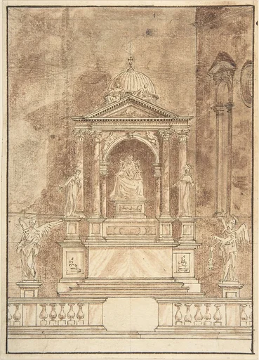 Design for an Altar: Virgin and Child Flanked by Saints, Two Angels in the Left and Right Foreground