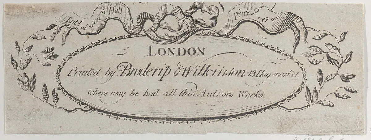 Trade card for Broderip & Wilkinson, music sellers and musical instrument makers — Anonymous, British, 18th century