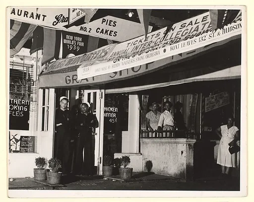 [Sailors and Pedestrians Outside of a Restaurant, New York]