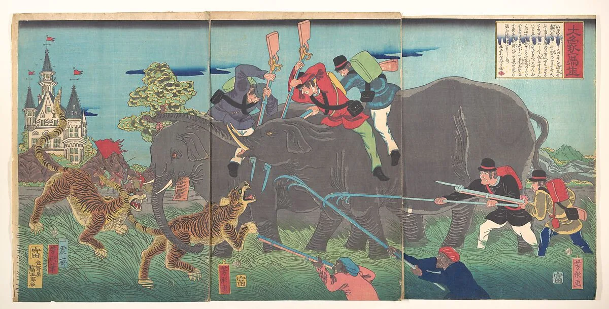 Daizō shasei|Big Elephants Being Attacked — Isshinsai Yoshikata