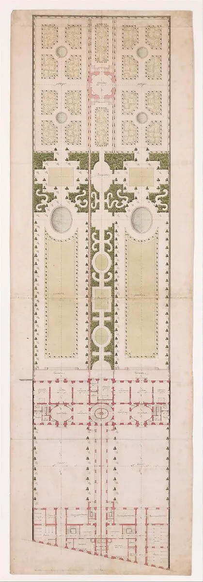 Ground Plan for the Hotel de la Rochefoucauld Doudeauville and its Garden, Paris — Jean Jacques Huvé