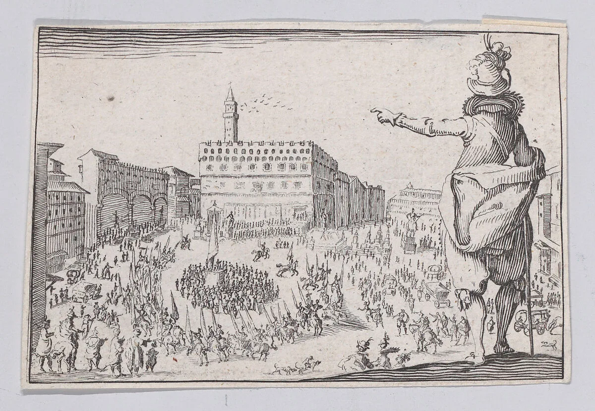 Reverse Copy of Une Fête sur la Place de la Signoria a Florence (A Festival on the Piazza della Signoria in Florence), from "Les Caprices" Series A, The Florence Set — Jacques Callot|Anonymous