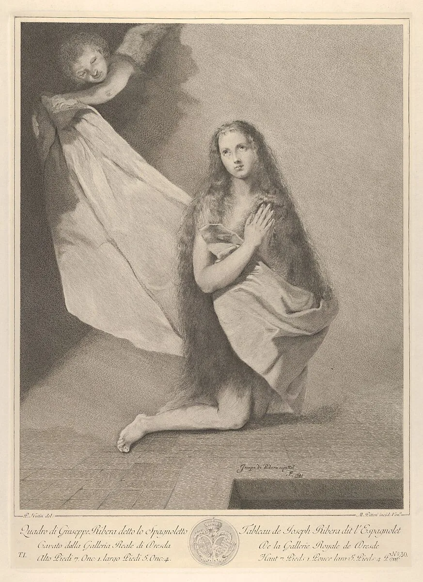 The Magdalene kneeling, from 'Recueil d'estampes d'après les plus célèbres tableaux de la Galerie Royale de Dresde' — Marco Alvise Pitteri|Pierre Hutin|Jusepe de Ribera (called Lo Spagnoletto)