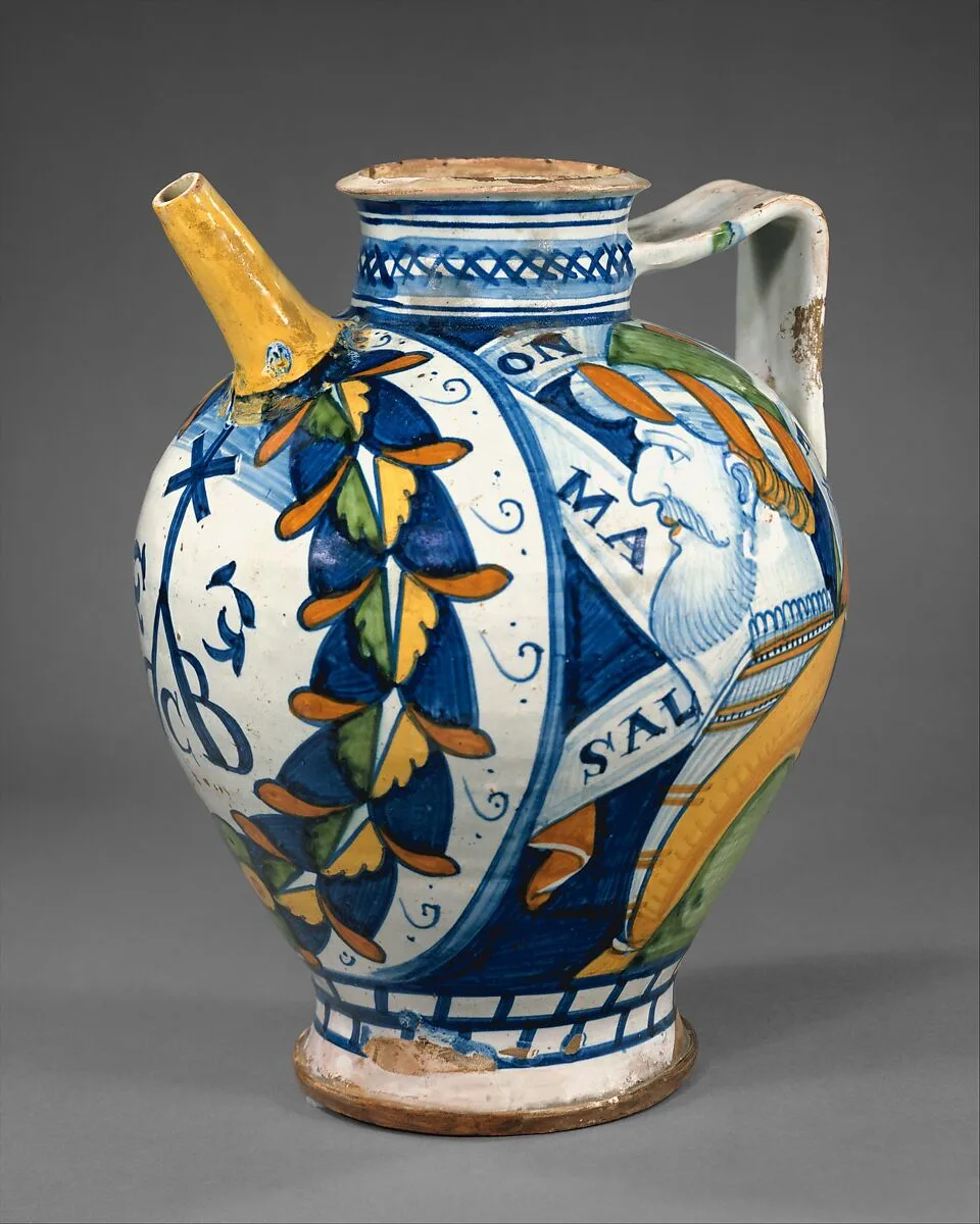 Maiolica: Apothecary jug (brocca) — Unknown