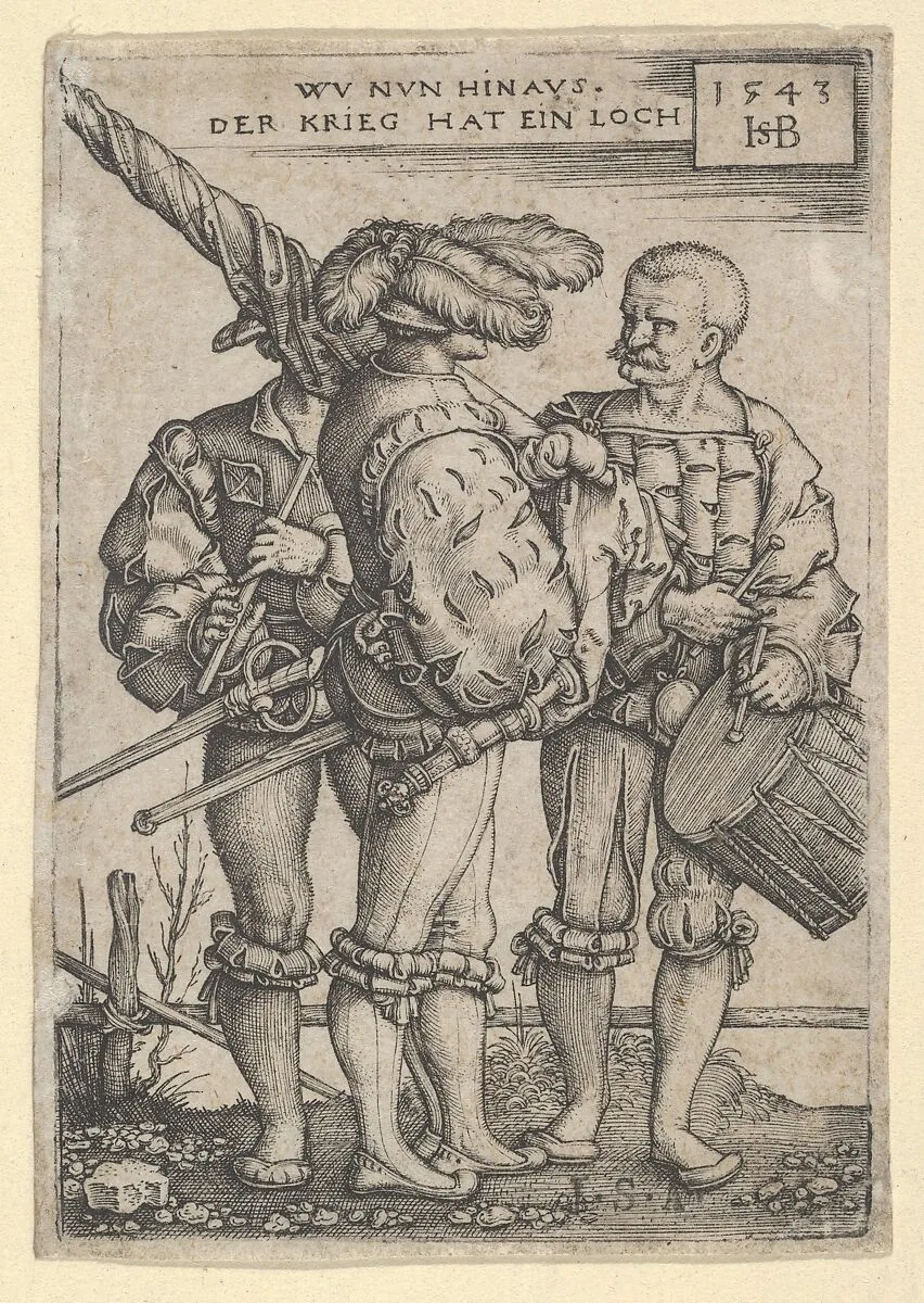 Ensign, Drummer and Piper — Sebald Beham|Barthel Beham