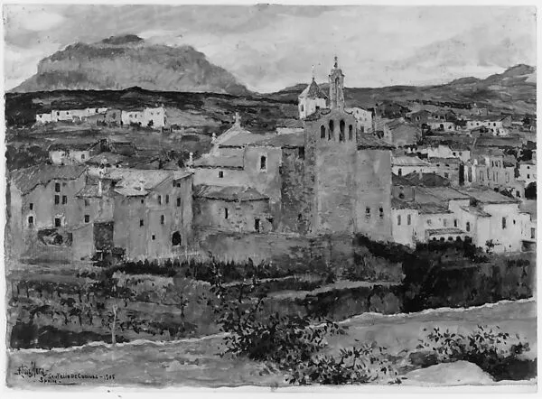 Village Scene—San Felio de Codinas — F. Luis Mora