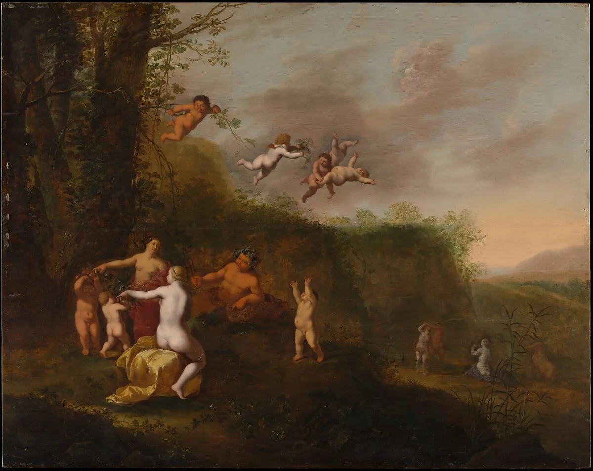 Bacchus and Nymphs in a Landscape — Abraham van Cuylenborch