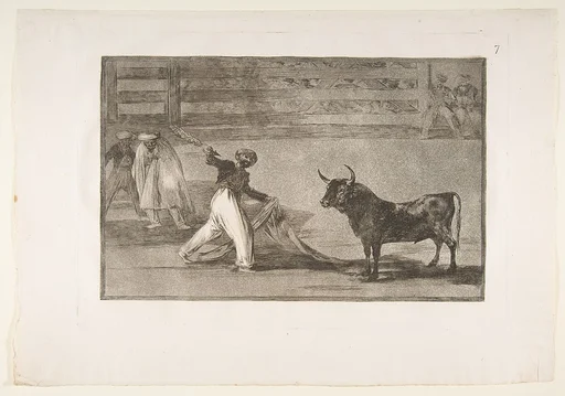 Plate 7 from "La Tauromaquia": Origin of the harpoon or banderillas