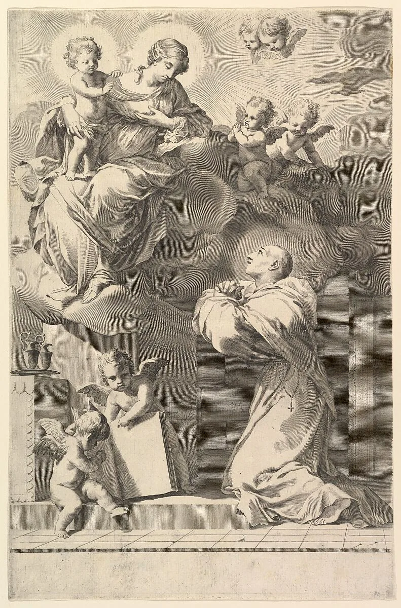 Saint Bernard Kneeling before the Virgin and Child — Claude Mellan|Jacques Stella