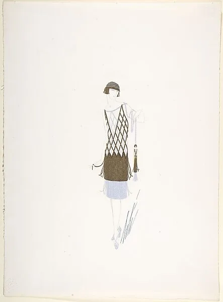 Design for Gold and Silver Beaded Dress in Lattice Design for "Manhattan Mary," Majestic Theater — Erté (Romain de Tirtoff)