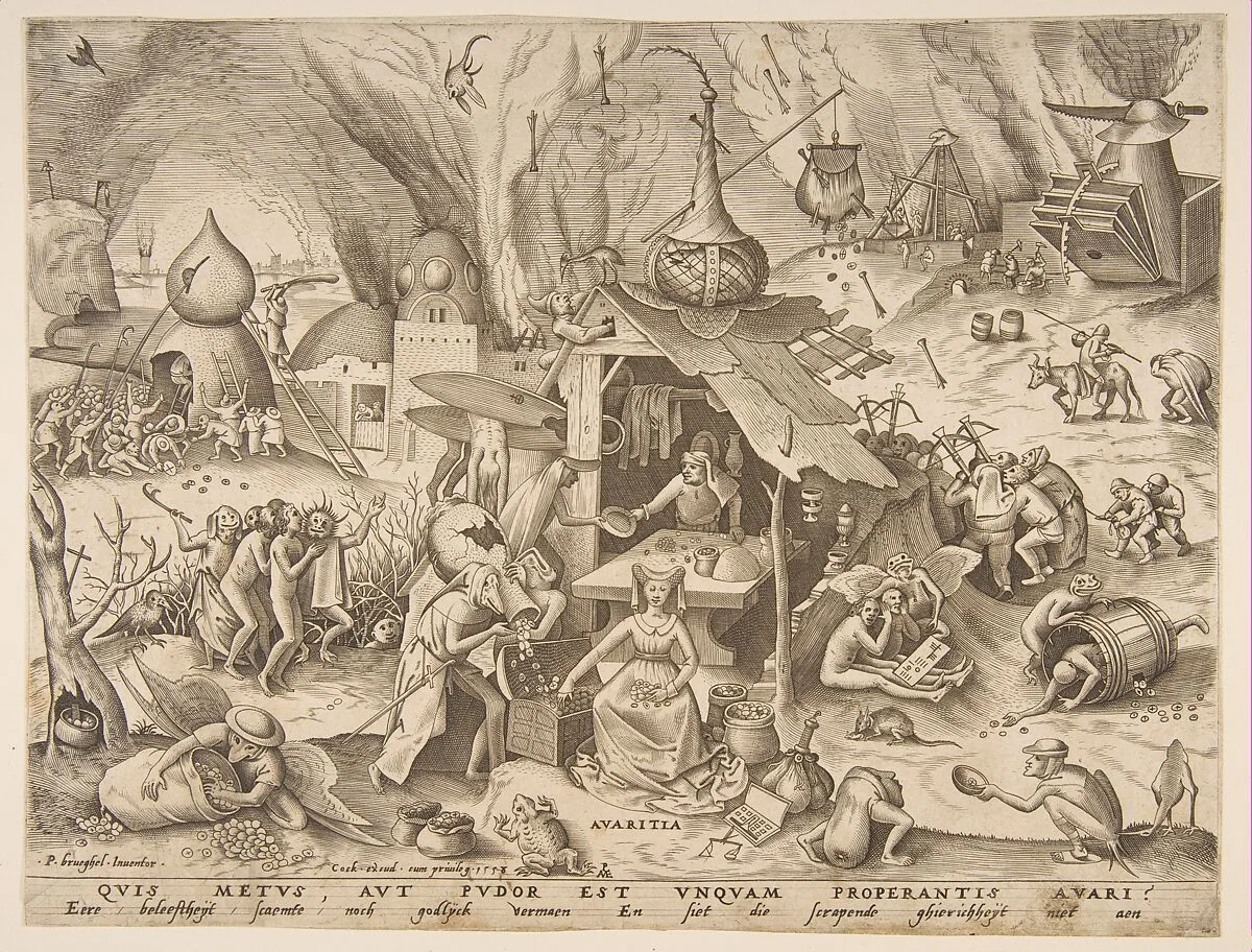 Avarice (Avaritia), from the series The Seven Deadly Sins — Pieter Bruegel the Elder|Pieter van der Heyden|Hieronymus Cock