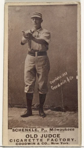 William Shenkel, Pitcher, Milwaukee, from the Old Judge series (N172) for Old Judge Cigarettes