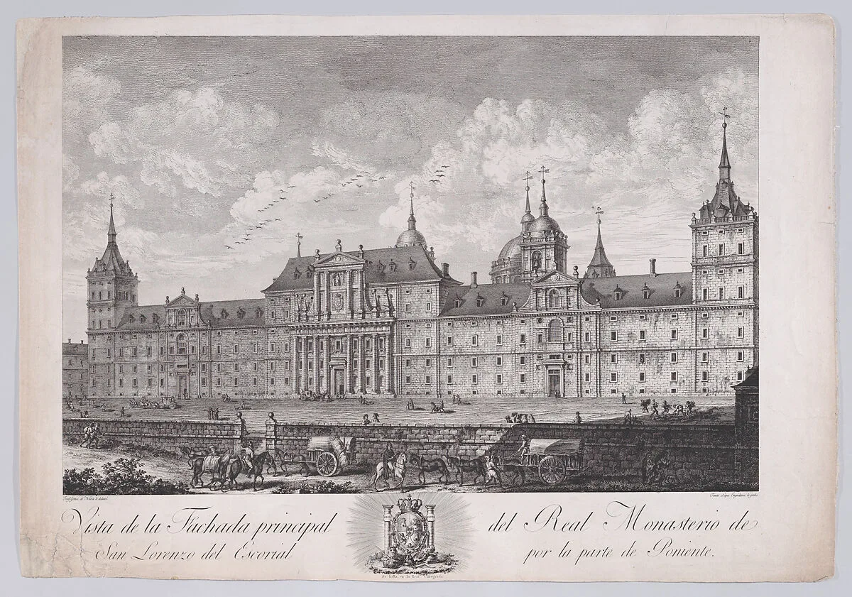 The main facade of the monastery of El Escorial, from a series of Views of El Escorial — Tomás López Enguidanos|Calcografía Real, Madrid|José Gómez Navia