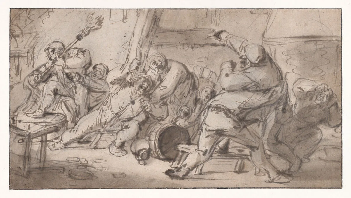 Peasants fighting in an inn — Adriaen van Ostade