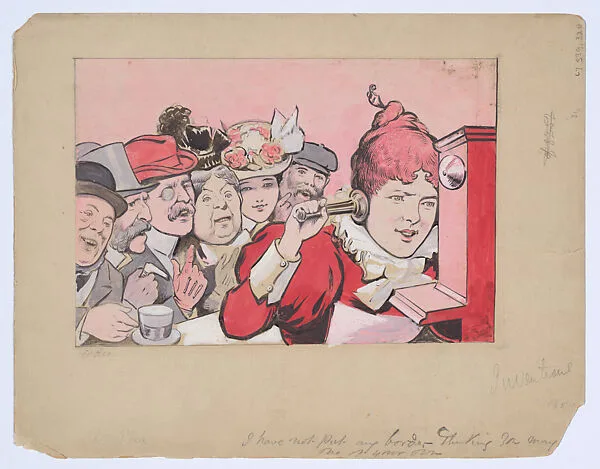Young woman using the Telephone (recto); a stout woman addressing a policeman (verso) — John Fergus O'Hea