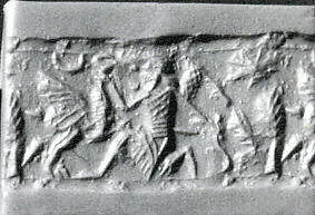 Cylinder seal with two-figure contest scene — Unknown