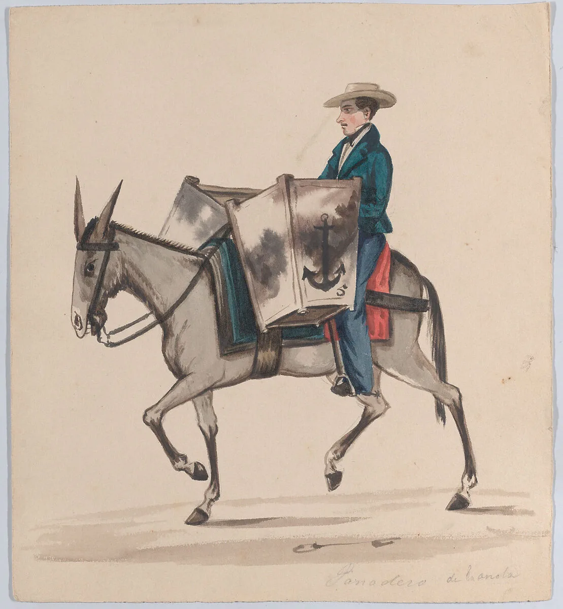 A baker on horseback, from a group of drawings depicting Peruvian dress — Francisco (Pancho) Fierro