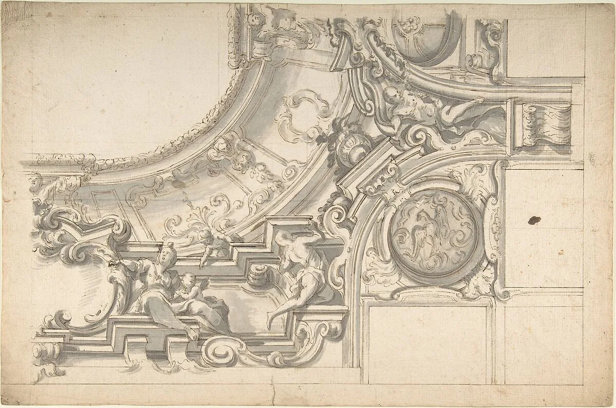 Design for half Ceiling in stucco — Anonymous, Italian, Piedmontese, 18th century