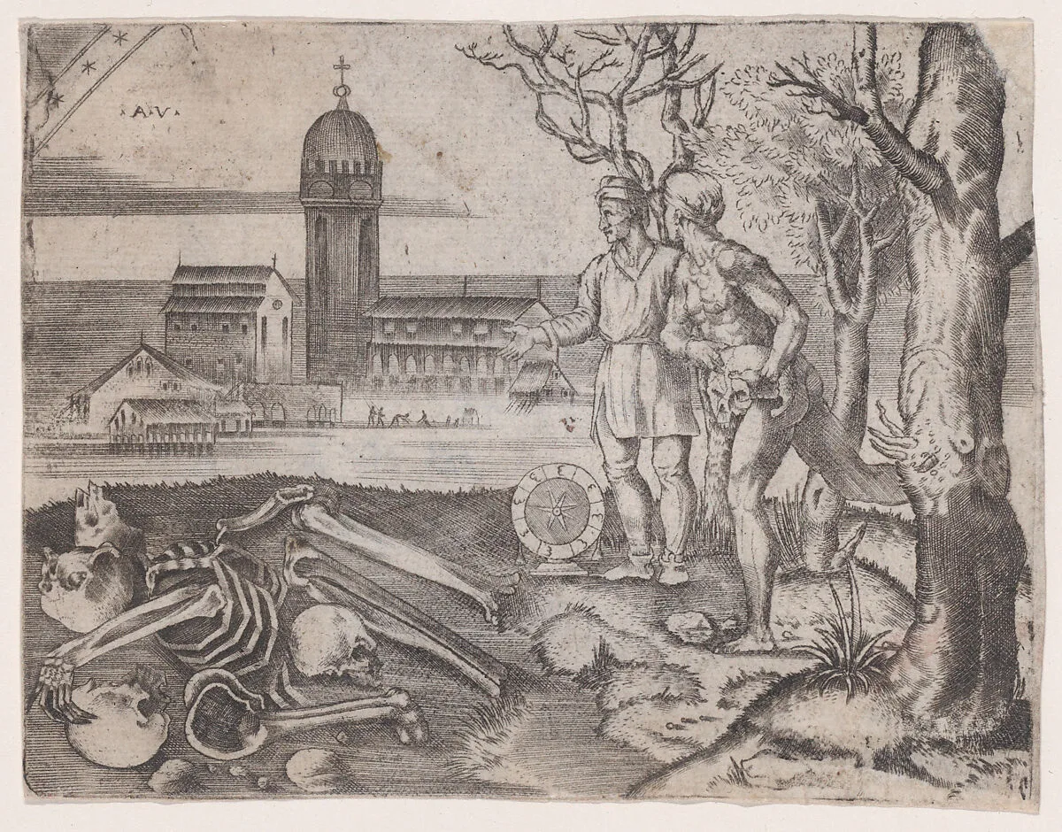 Two Men at a Cemetery — Agostino Veneziano (Agostino dei Musi)