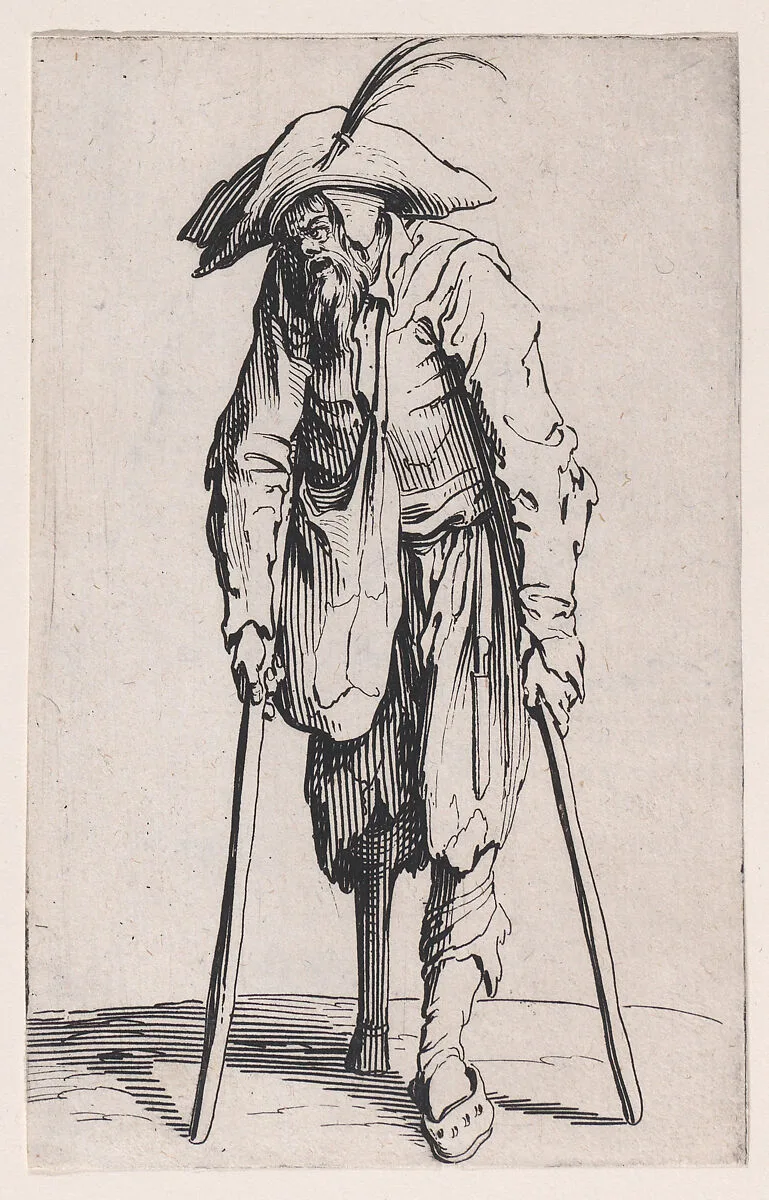 Le Mendiant a la Jambe de Bois (The Beggar with a Wooden Leg), from Les Gueux suite appelée aussi Les Mendiants, Les Baroni, ou Les Barons (The Beggars, also called the Barons) — Jacques Callot