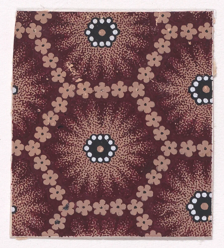 Textile Design with a Honeycomb Pattern Formed with Small Rosettes and with Alternating Rows of Hexagons Decorated with Pearls — Anonymous, Alsatian, 19th century