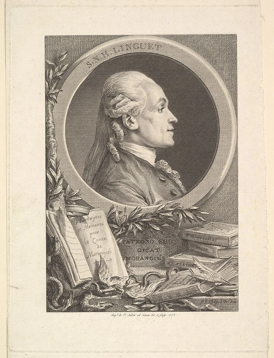 Portrait of Simon-Nicolas-Henri Linguet — Augustin de Saint-Aubin|Pierre Philippe Choffard
