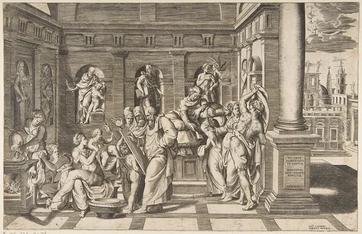 The birth of Saint John the Baptist set within a classical building