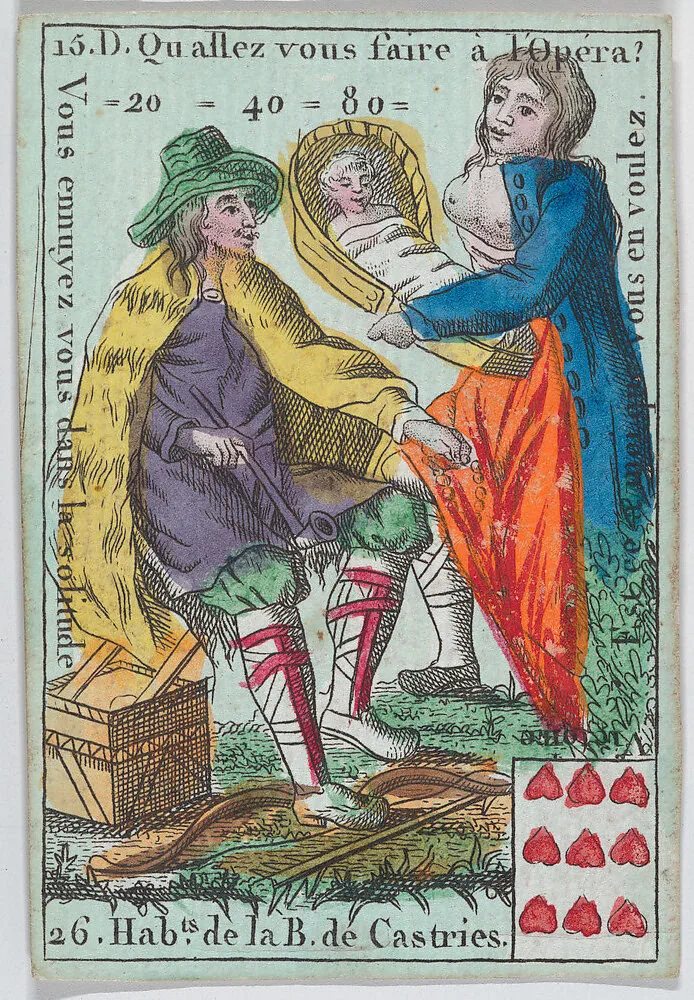 Hab.ts de la B. de Castries from playing cards "Jeu d'Or" — Anonymous, French, 18th century