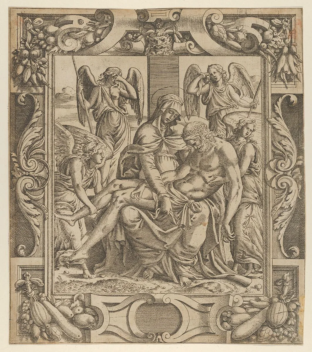 Pietà in an Ornamental Frame — Jean Mignon|Luca Penni