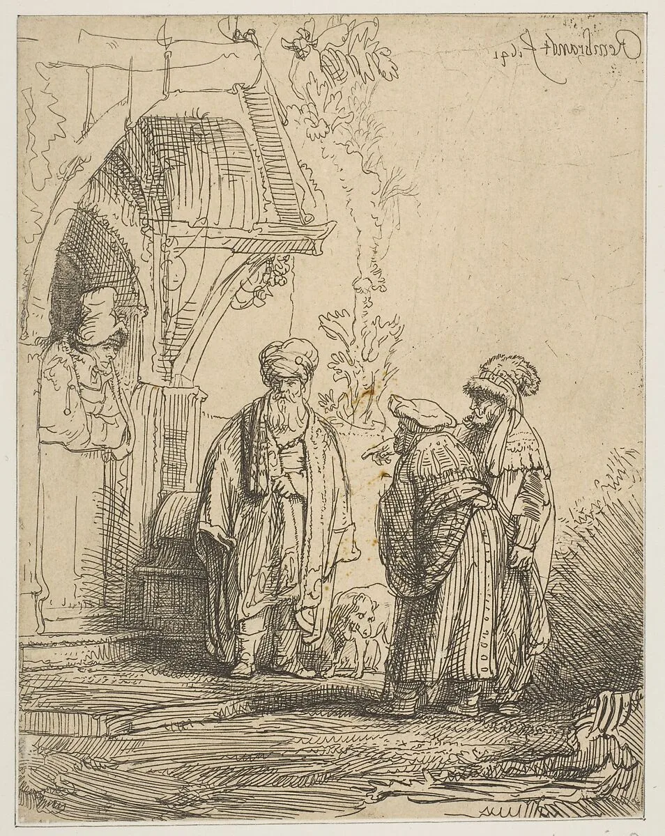Three Oriental Figures (Jacob and Laban?) — Rembrandt (Rembrandt van Rijn)