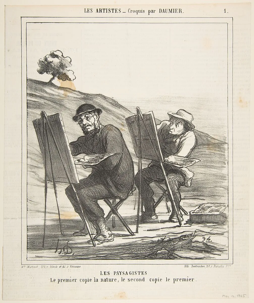 The landscape painters, the first copies nature, the second copies the first, from 'The artists,' published in Le Charivari, May 12, 1865 — Aaron Martinet|Honoré Daumier|Destouches
