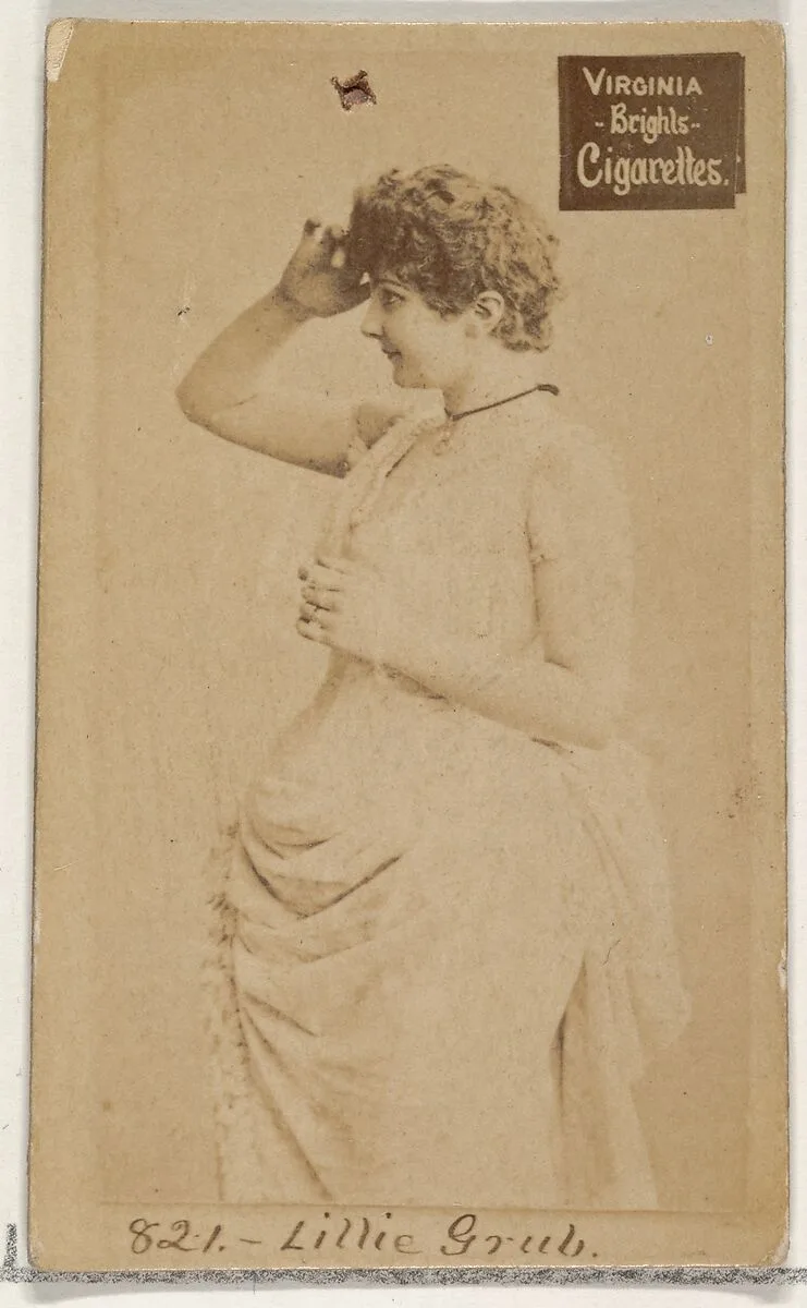 Card 821, Lillie Grub, from the Actors and Actresses series (N45, Type 2) for Virginia Brights Cigarettes — Allen & Ginter