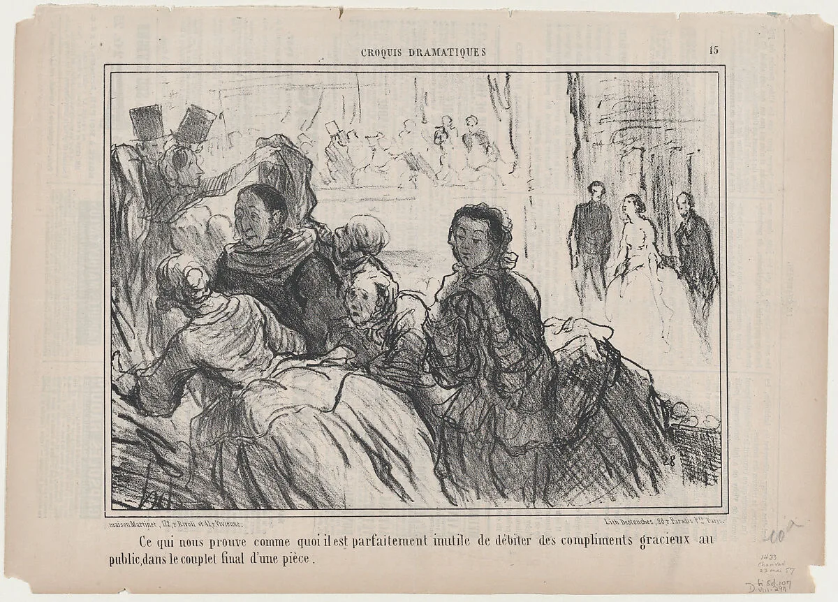Ce qui nous prouve comme quoi il est... inutile..., from Croquis Dramatiques, published in Le Charivari, May 23, 1857 — Aaron Martinet|Honoré Daumier|Destouches