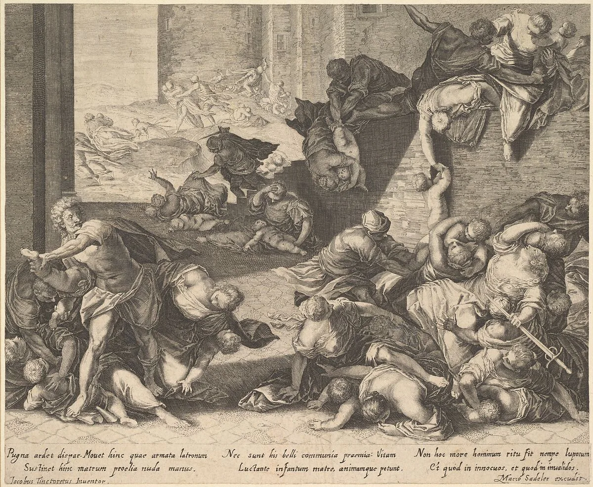 Massacre of the Innocents, reduced and reversed copy after Aegidius Sadeler — Jacopo Tintoretto (Jacopo Robusti)|Marcus Sadeler|Anonymous|Aegidius Sadeler I