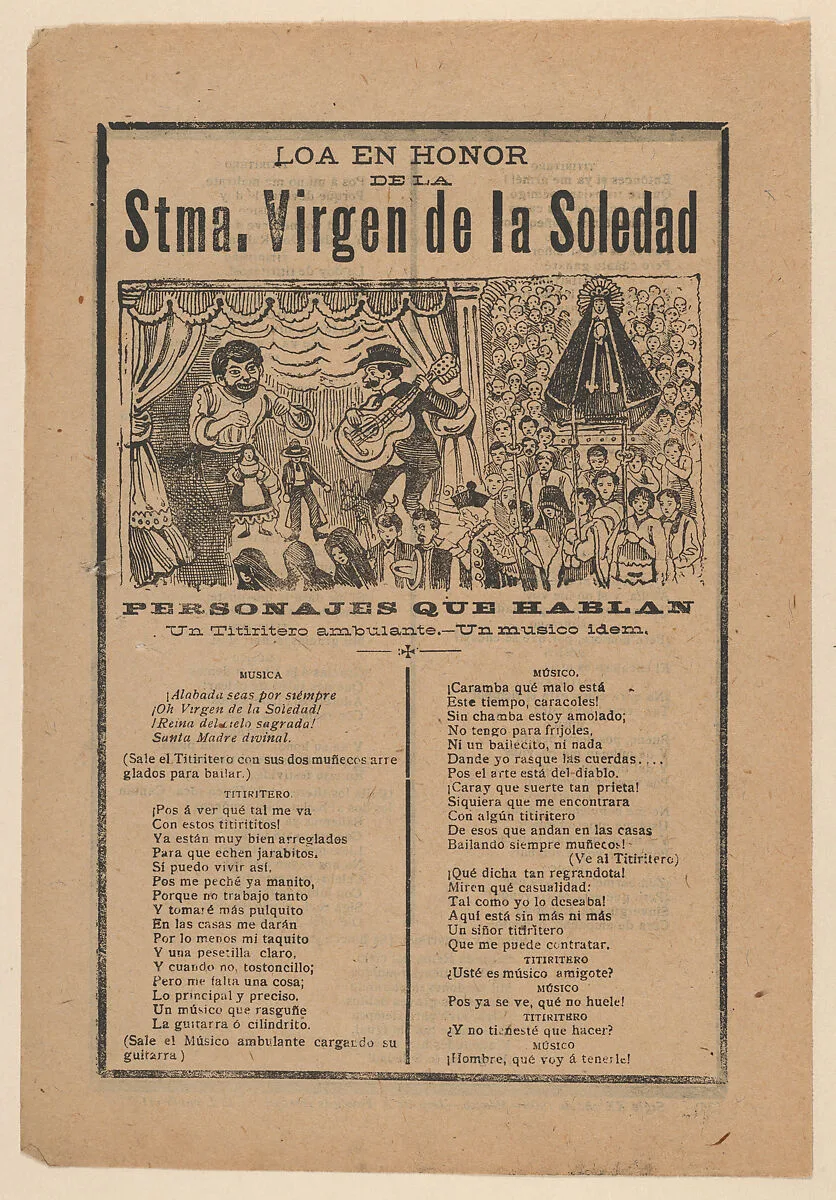 Broadsheet with a song in honour of the Holy Virgin of Solitude (Stma. Virgen de la Soledad) — José Guadalupe Posada|Antonio Vanegas Arroyo